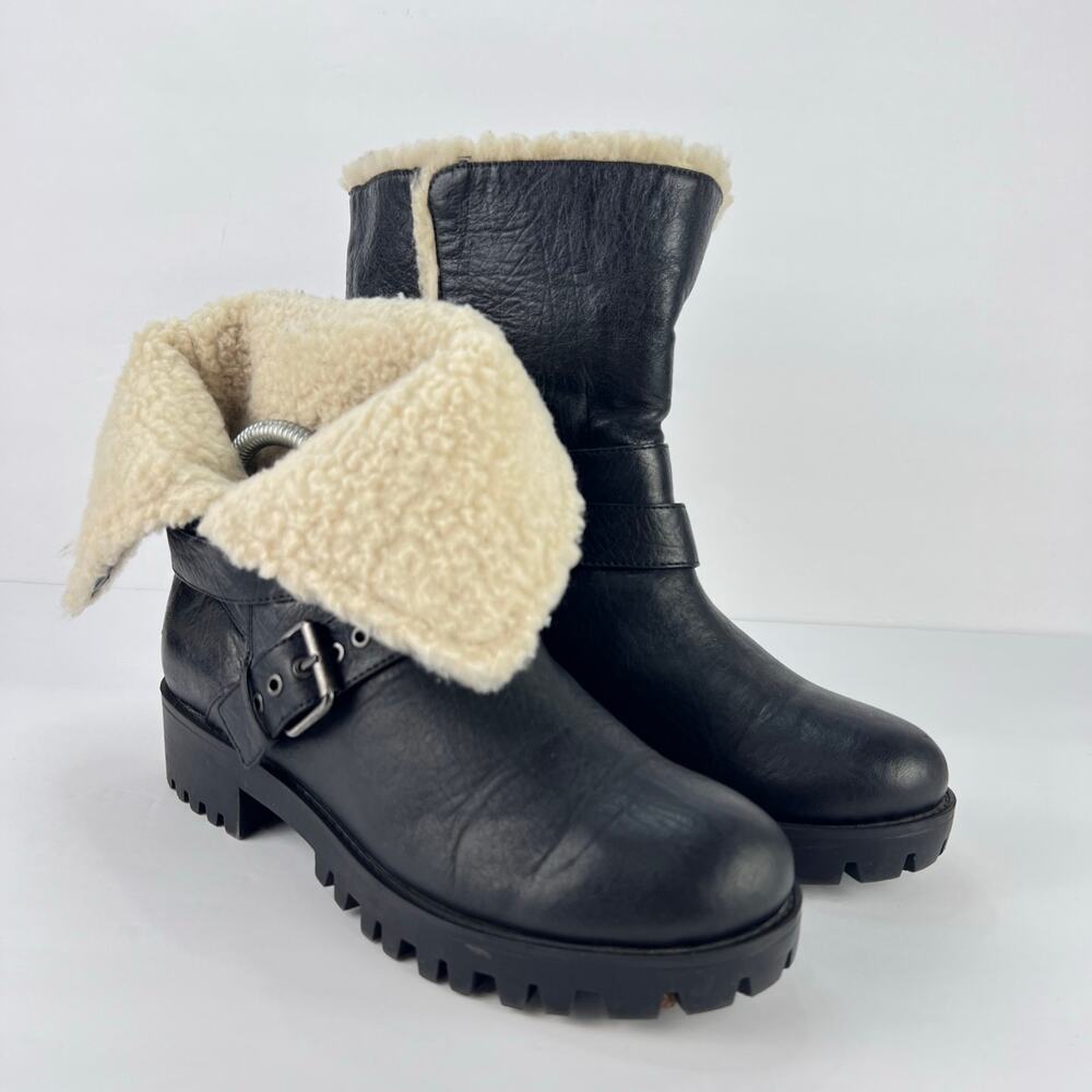 EUC Nine West 7.5 Olwyn Motorcycle Lug Sole Platform Leather Womens Ankle Boots